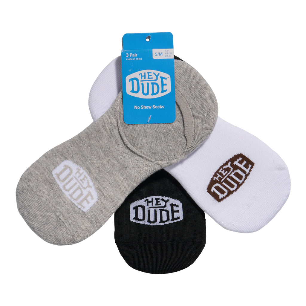 HEYDUDE No Show Sock 3 Pack – Multi Grey/White/Black - Image 2